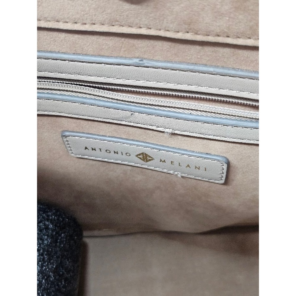 Antonio Melani Structured Gray Leather Tote Bag Blush Suede Interior - Picture 3 of 6